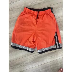 Mens Orange Black Mesh Drawstring Striped Basketball Workout Shorts Size XXL